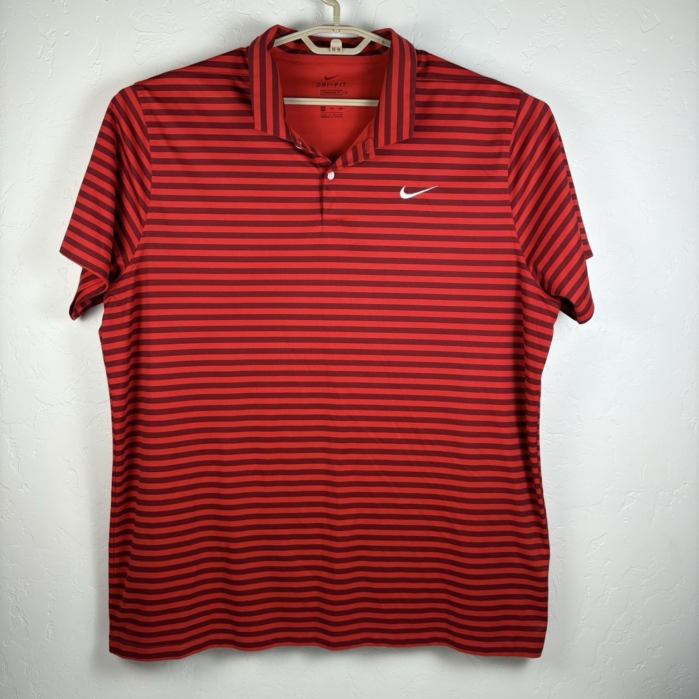 NIKE Dri Fit Golf Shirt Men's Size 2XL Tall Red Striped Polo Standard Fit